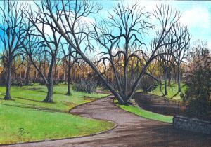 acrylic painting of a park in early spring